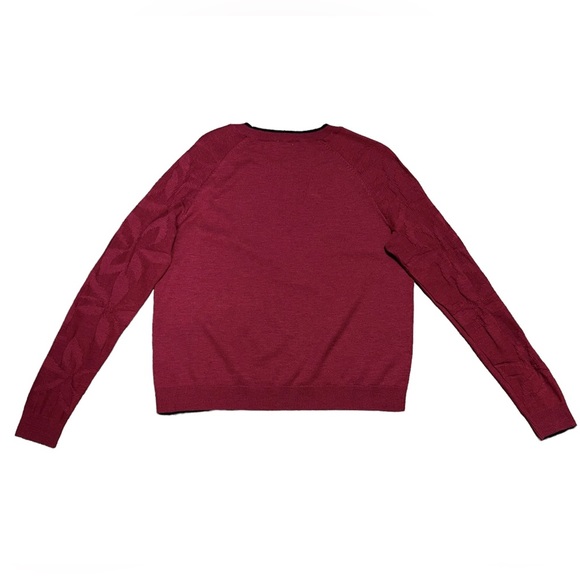 Smartwool Wm’s Edgewood Crew Pomegranate Heather Textured Floral Sleeve Sweater - Picture 2 of 13